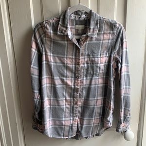 Lucky Brand Gray and Pink Flannel Shirt